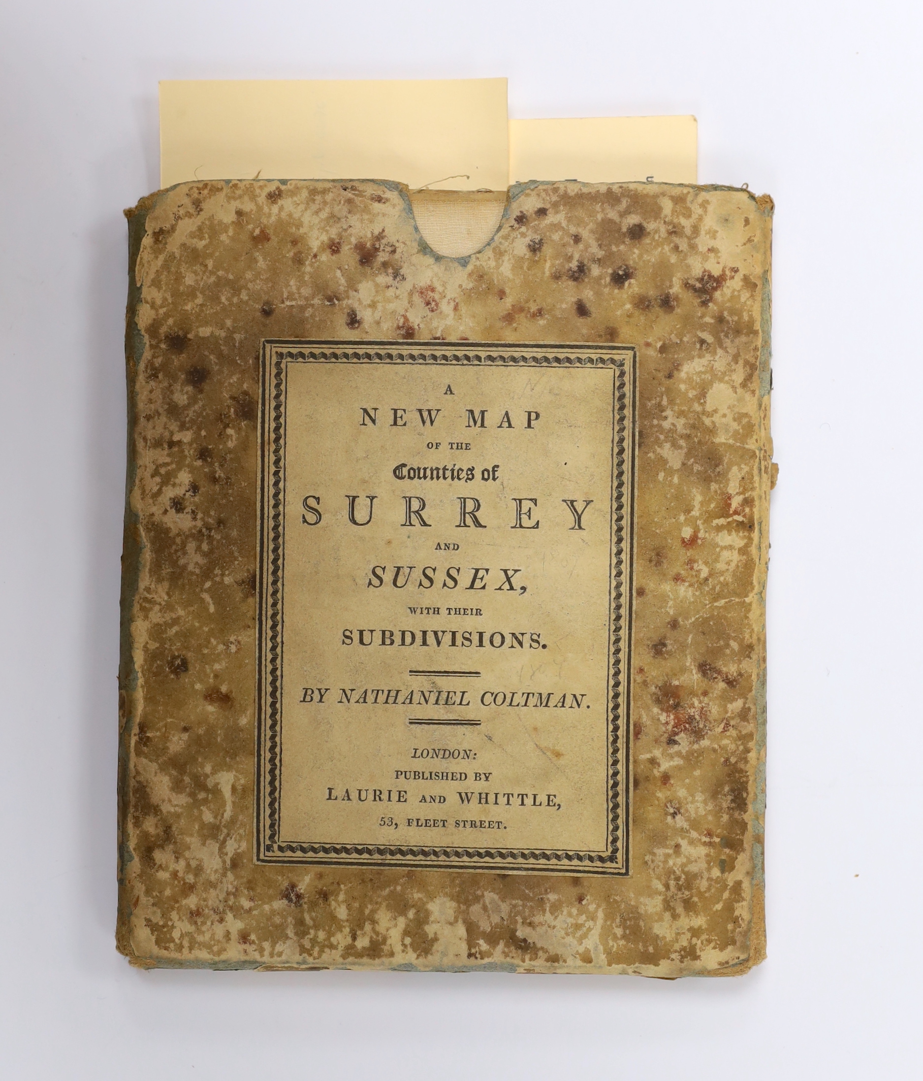 Surrey and Sussex map, by Nathaniel Coltman, pub. Laurie and Whittle, dated 1807, folding map in slip case, 57 x 71cm
